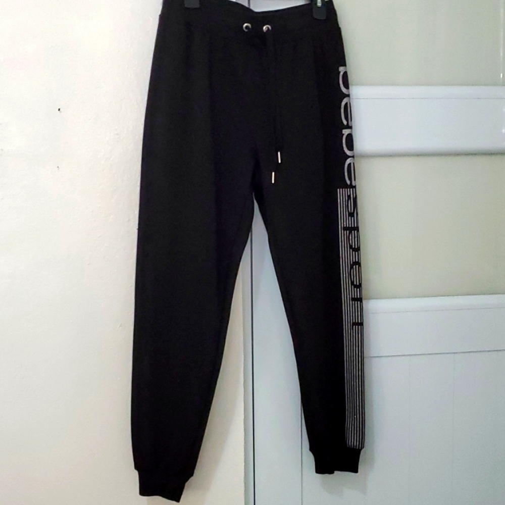 Bebe Black Logo Jogger Pants Women Athleisure Drawstring New Without Tags